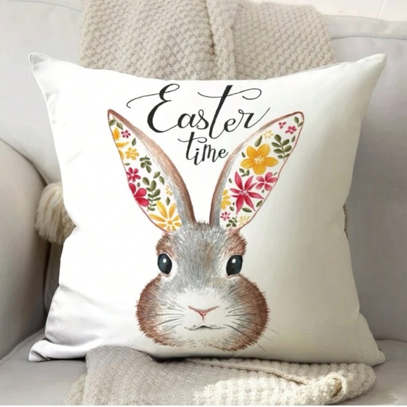 Easter Time Bunny Floral Pillow Cover - Picture 1 of 5